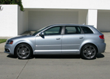 A side view of a silver 2010 Audi A3 2.0 TFSI