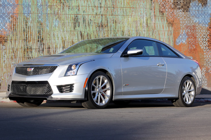 A three-quarter front view of the 2016 Cadillac ATS-V Coupe RWD Manual A three-quarter front view of the 2016 Cadillac ATS-V Coupe RWD Manual