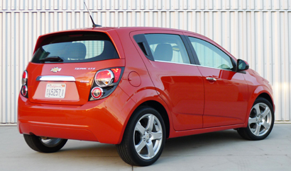 A three-quarter rear view of a 2012 Chevrolet Sonic