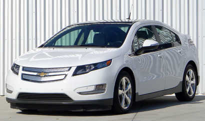A three-quarter front view of a white 2012 Chevrolet Volt A three-quarter front view of a white 2012 Chevrolet Volt
