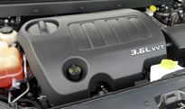 The 3.6-liter V6 engine of the 2012 Dodge Journey Crew