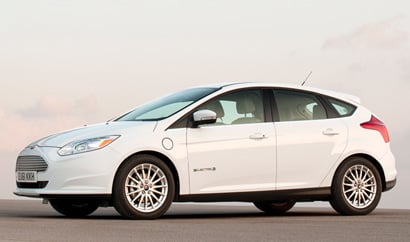 A three-quarter front view of a Ford Focus Electric