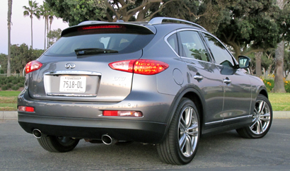 A three-quarter rear view of a 2013 Infiniti EX37 Journey