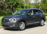 A three-quarter front view of the 2013 Infiniti JX35 A three-quarter front view of the 2013 Infiniti JX35