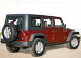 A three-quarter rear view of a 2008 Jeep Wrangler Unlimited Rubicon