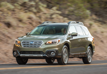 A three-quarter front view of a 2015 Subaru Outback