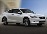 A three-quarter front view of a white Honda Accord Coupe