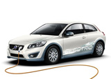 A three-quarter front view of the Volvo C30 Electric