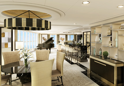 The living room of the Regent Suite on Seven Seas Explorer