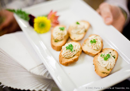 Hors d'oeuvres are served at the Chef’s Holidays reception ceremony, held annually at The Ahwahnee Hotel in Yosemite National Park, CA Hors d'oeuvres are served at the Chef’s Holidays reception ceremony, held annually at The Ahwahnee Hotel in Yosemite National Park, CA