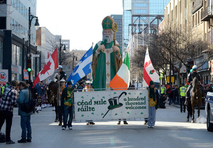 The giant replica of St. Patrick in the Montreal St. Patrick's Day Parade The giant replica of St. Patrick in the Montreal St. Patrick's Day Parade