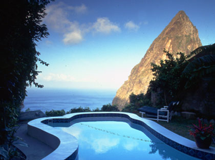Ladera Resort on St. Lucia offers views of the Pitons and Caribbean Sea Ladera Resort on St. Lucia offers views of the Pitons and Caribbean Sea