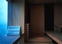 The sauna with a harbor view