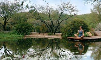 A woman in a yoga pose at Canyon Ranch Spa in Tucson, Arizona