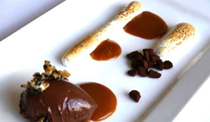 Chocolate cremeux dessert on the autumn menu at Chef Mavro
