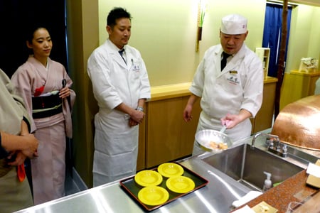 The chef prepares tempura at the first U.S. outpost of Tempura Yasaka Endo from Kyoto, Japan
