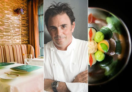 Dining room at Aubergine; chef Josiah Citrin of Melisse; King Crab Salad at Addison