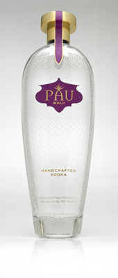 Each individually-numbered bottle of Pau Maui Vodka bears a pineapple skin design, while pineapple leaves adorn the logo Each individually-numbered bottle of Pau Maui Vodka bears a pineapple skin design, while pineapple leaves adorn the logo