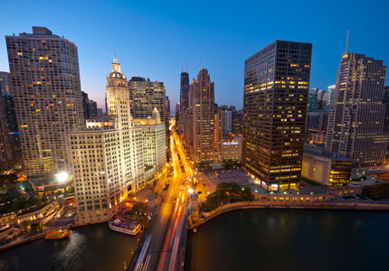 An aerial view of the Magnificent Mile in Chicago, Illinois 