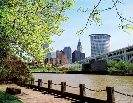 A city view of Cleveland, Ohio from the Flats