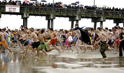 Brave swimmers partaking in the annual Polar Bear Plunge on January 1 in Savannah, Georgia