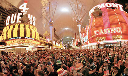The Fremont Street Experience on New Year's Eve in Las Vegas, Nevada