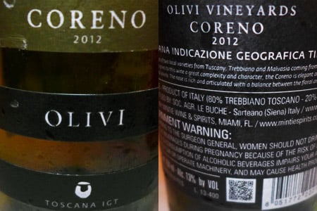 Olivi 2012 Coreno boasts rich fruit and floral aromas