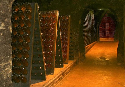 Cave and racks at Schramsberg Vineyards in Napa Valley