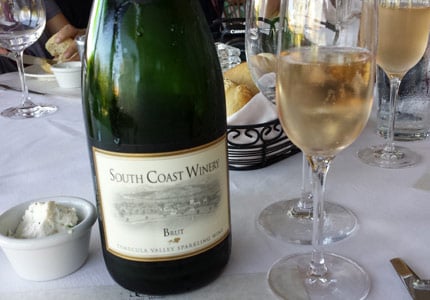 South Coast Winery Brut sparkling wine with dinner in Temecula, CA