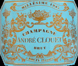 The 2002 André Clouet Millésimé Brut Champagne displays a flashy but elegant blue and gold design revealing a wine equally rich in flavor