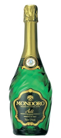 Mondoro Sparkling Asti is produced from muscat grapes in Northern Italy