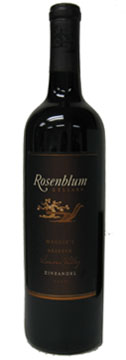 A bottle of Rosenblum Cellars 2008 Maggie's Reserve Zinfandel , our wine of the week