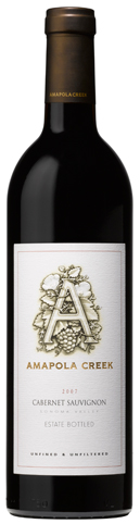 A bottle of Amapola Creek 2007 Cabernet Sauvignon, our wine of the week