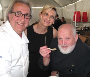 Michel Richard tasting Jean Joho's perfect risotto with Sophie Gayot