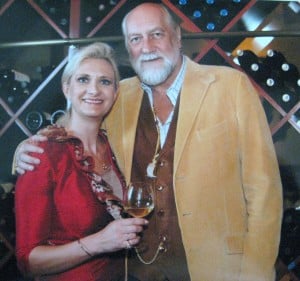 Mick Fleetwood and Sophie Gayot with a glass of 2005 Mick Fleetwood Private Cellar Reisling