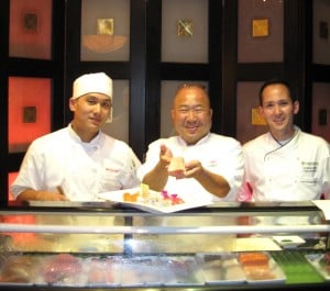 Chefs Frank Toshi Sugiura (middle), Jonathan Wood (right), and 
