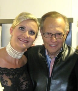 Larry King with Sophie Gayot at the opening of Thomas Keller's Bouchon in Beverly Hills
