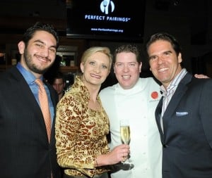 General manager Jacob Shure and chef Steven Fretz of XIV, Perfect Pairings founder Kevin Mark Lodie with Sophie Gayot and a glass of Nicolas Feuillate Champagne