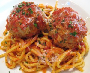 Friday house-made spaghetti and veal meatballs at Spago Beverly Hills 