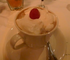 Prévu, Bailey's, Kahlua and coffee topped with whipped cream and raspberry garnish