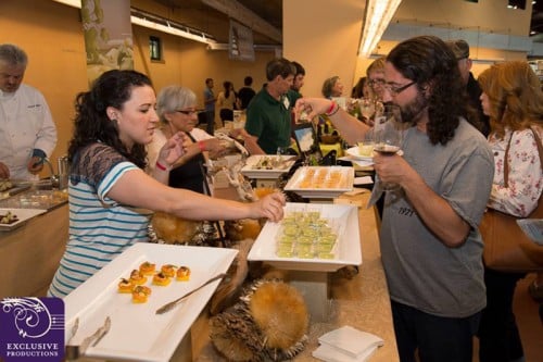 Attendees of the Urban Wine Experience select soup and canapés to pair with wine