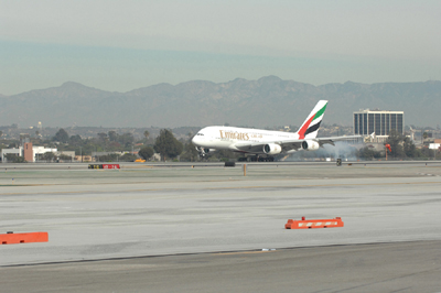 Emirates' A380 flight touches down in Los Angeles