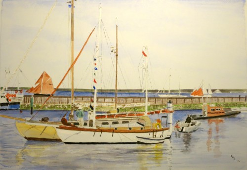 A watercolor of the famed harbor by artist Liz Sydenham