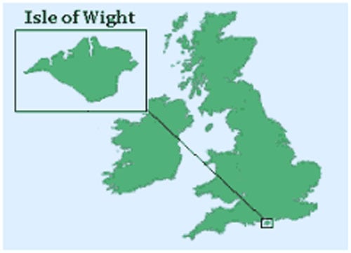 A map of the UK pinpointing the location of the Isle of Wight
