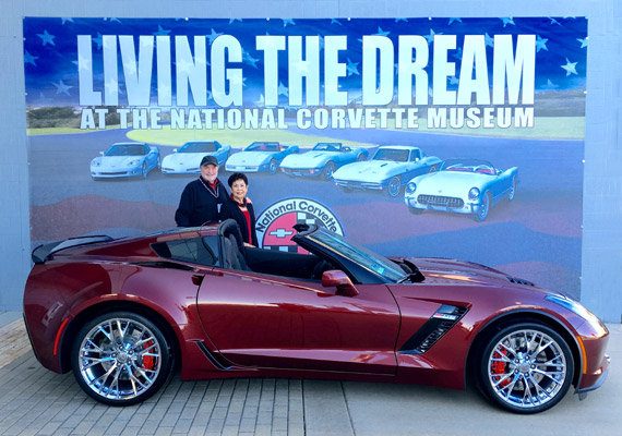 Mike Bell stands beside his brand-new 2016 Chevrolet Corvette Z06 in Long Beach Red, with his wife, Malea Mike Bell stands beside his brand-new 2016 Chevrolet Corvette Z06 in Long Beach Red, with his wife, Malea