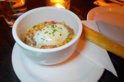 Texas caviar (black-eyed peas, poached egg and smoked ham hock)