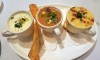 Tastings of vichyssoise, Maine lobster bisque and French onion soup au gratin