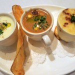 Tastings of vichyssoise, Maine lobster bisque and French onion soup au gratin