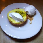 Lemon lime coconut tart at Cassia restaurant in Santa Monica, CA
