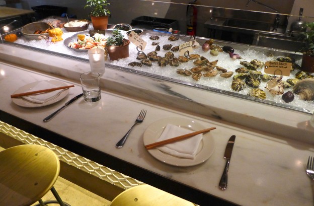 Chilled seafood bar at Cassia restaurant in Santa Monica, CA